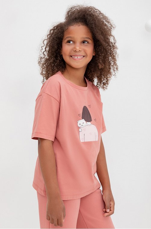 Хлопковая футболка оверсайз для девочки из супрема Crockid