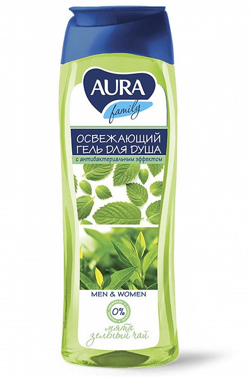 Освежающий гель для душа с антибактериальным эффектом Мята и зеленый чай 260 мл AURA