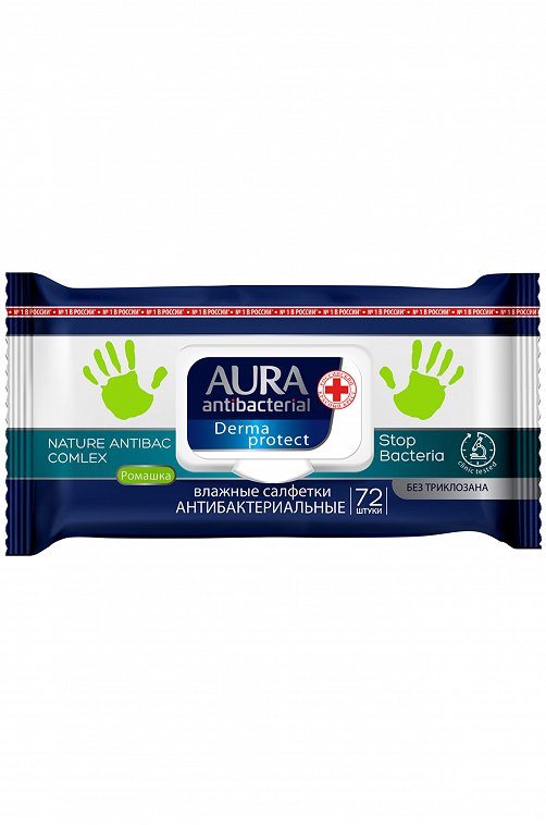 Влажные салфетки антибактериальные с ромашкой 72 шт AURA
