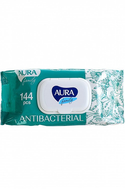 Влажные салфетки с антибактериальным эффектом big-pack с крышкой AURA FAMILY 144 шт AURA