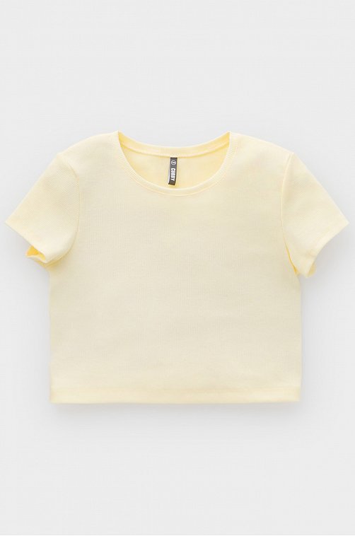 Укороченная футболка в рубчик из кашкорсе для девочки Cubby