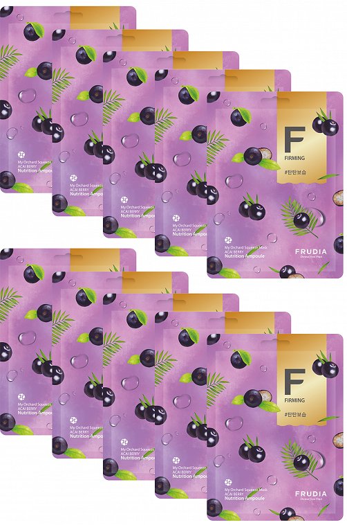 Набор тканевых бодрящих масок для лица с ягодами асаи My Orchard Squeeze Mask Acai Berry 10 шт FRUDIA