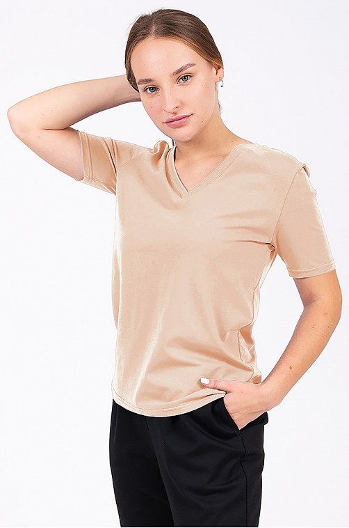Женская базовая однотонная футболка с V-вырезом Грация