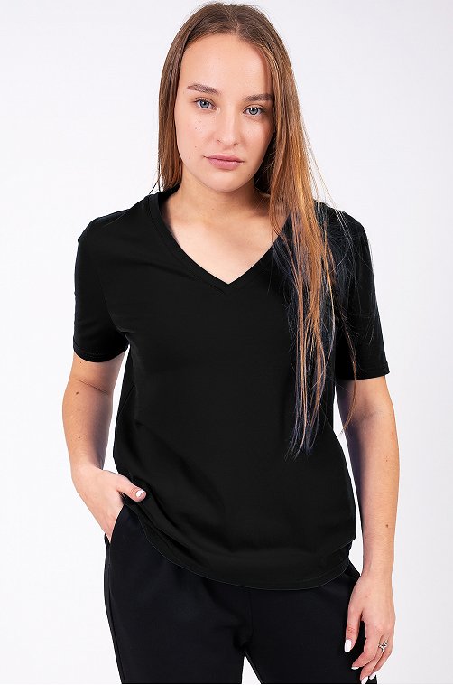 Женская базовая однотонная футболка с V-вырезом Грация