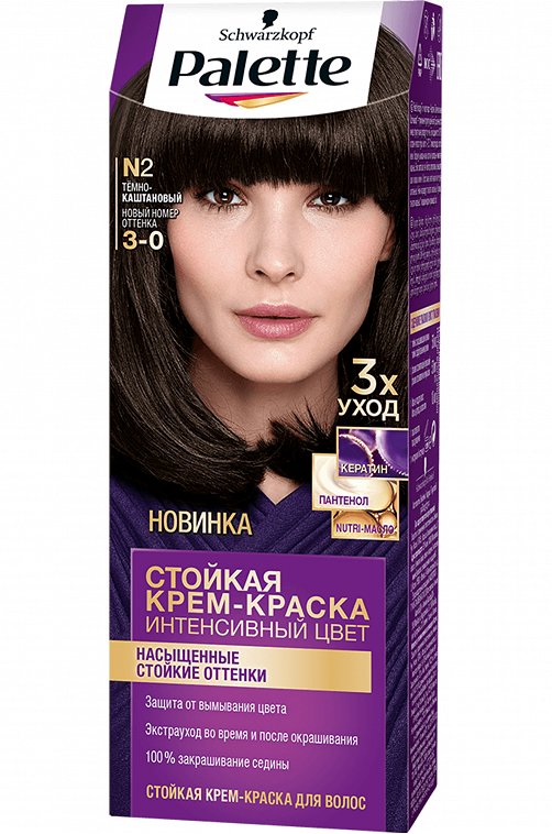 Стойкая крем-краска для волос интенсивный цвет Темно-каштановый 110 мл Palette