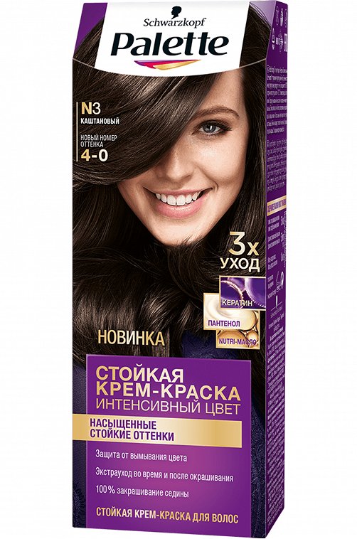 Стойкая крем-краска для волос интенсивный цвет Каштановый 110 мл Palette