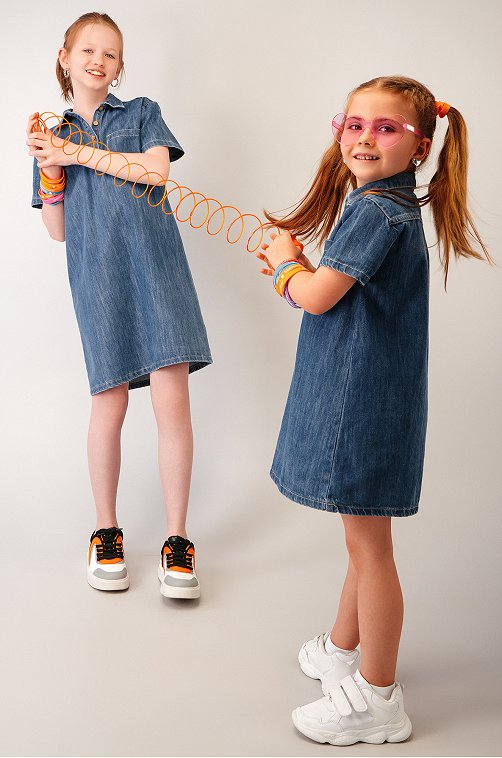 Джинсовое платье с коротким рукавом для девочки Happyfox