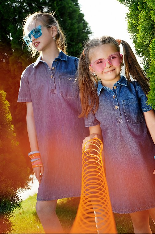 Джинсовое платье с коротким рукавом для девочки Happyfox