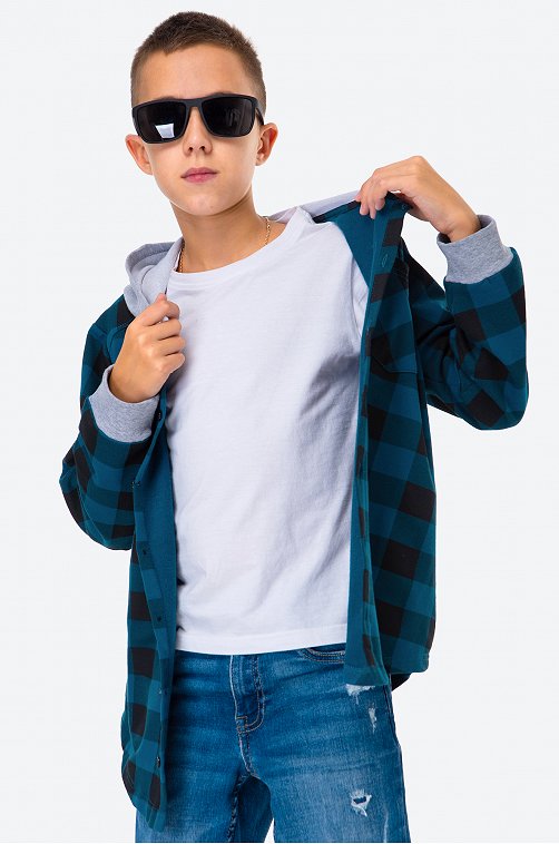 Рубашка с капюшоном для мальчика из футера двухнитки Happy Fox
