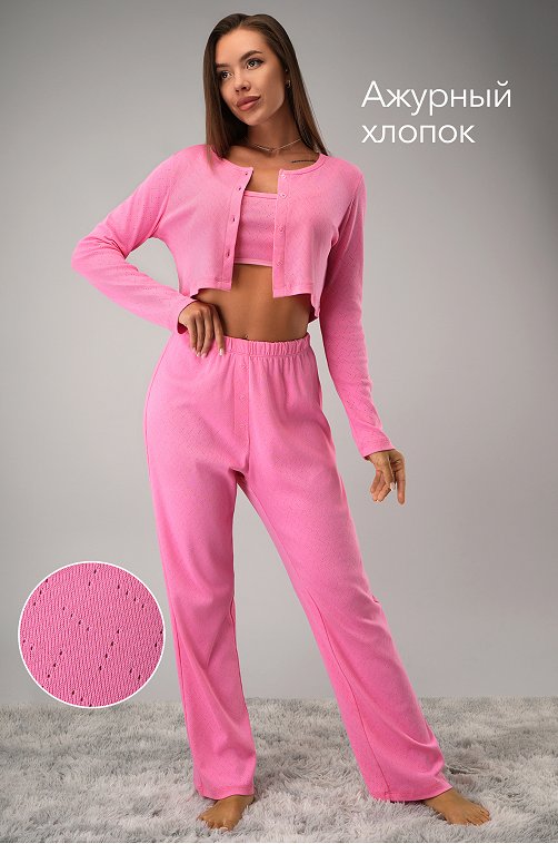 Женская пижама - тройка из ажурного хлопка Happyfox