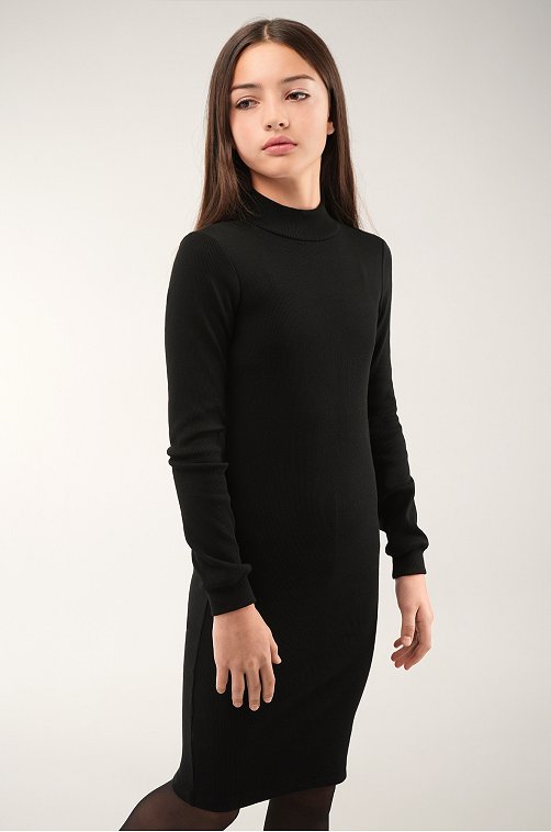 Платье-водолазка в рубчик для девочки Happyfox