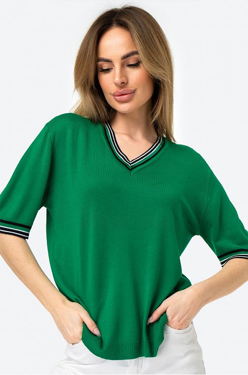 Женская футболка из вязаного трикотажа  с V-образным вырезом Happy Fox