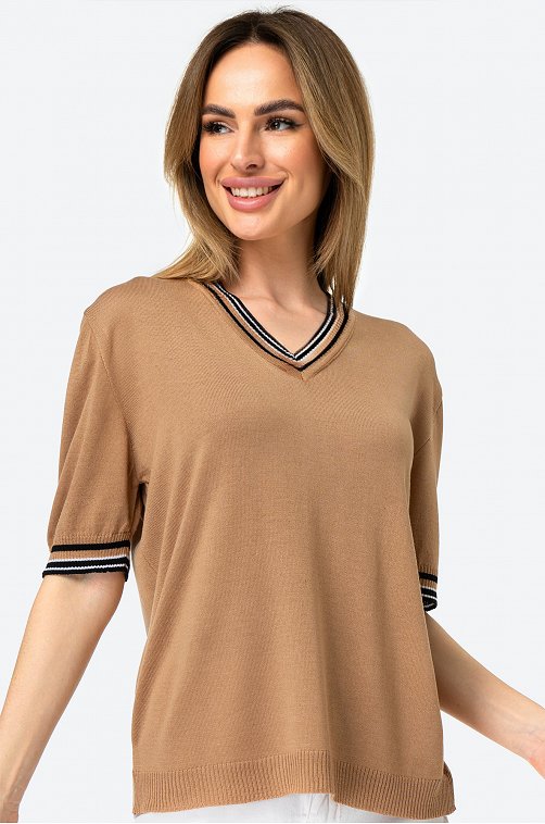 Женская футболка из вязаного трикотажа  с V-образным вырезом Happy Fox