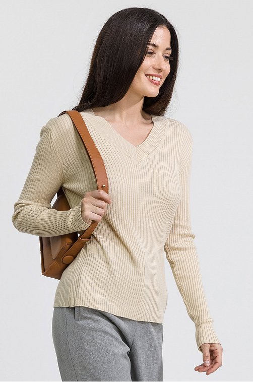 Женский джемпер с V-вырезом в рубчик-лапша Happyfox