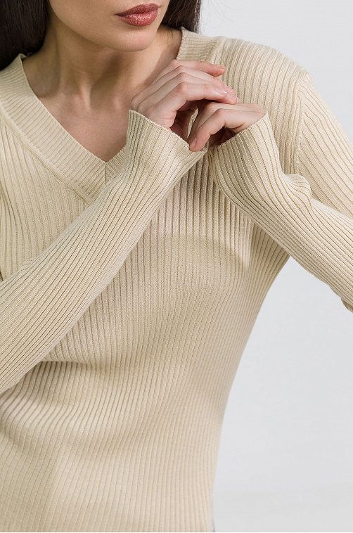 Женский джемпер с V-вырезом в рубчик-лапша Happyfox