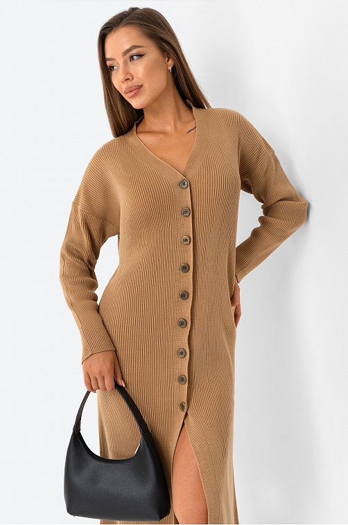 Женское вязаное платье в рубчик оверсайз Happyfox