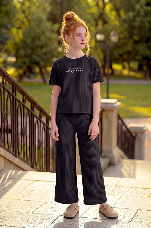 Летний костюм для девочки в рубчик-лапша Happyfox