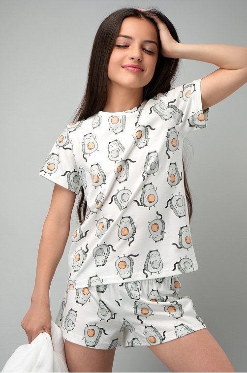 Хлопковая пижама для девочки с шортами Happyfox