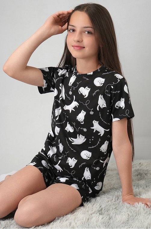 Хлопковая пижама для девочки с шортами Happyfox
