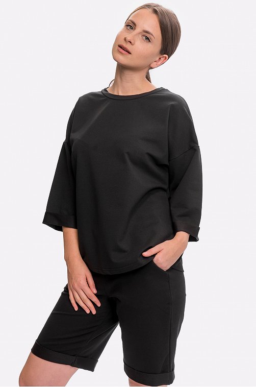 Женский трикотажный костюм с шортами 6658139 черный купить оптом в HappyWear.ru