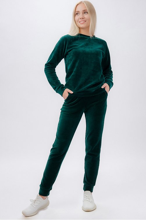Велюровый женский костюм 6658781 зеленый купить оптом в HappyWear.ru