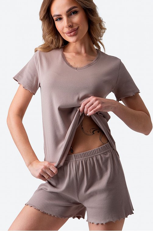 Женская пижама с шортами в рубчик Happyfox