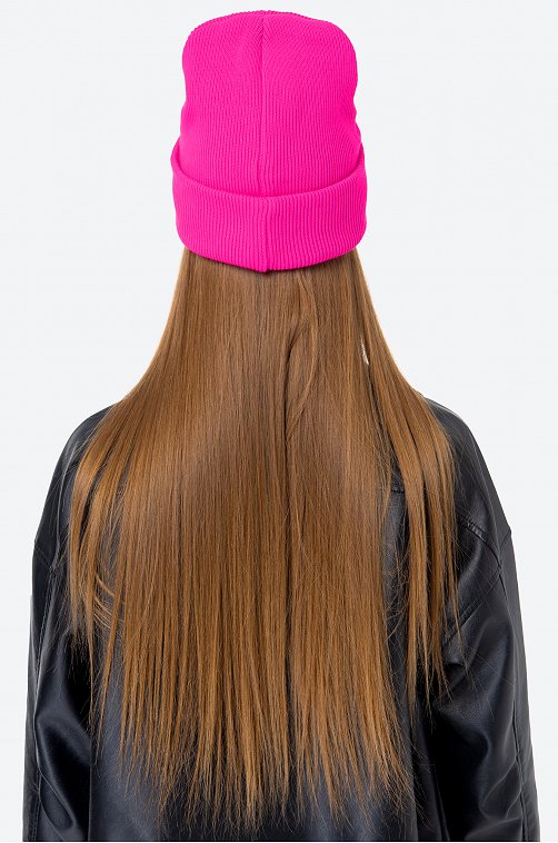 Женская вязаная шапка в рубчик с отворотом Happyfox