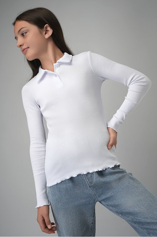 Блузка-поло в рубчик для девочки Happyfox