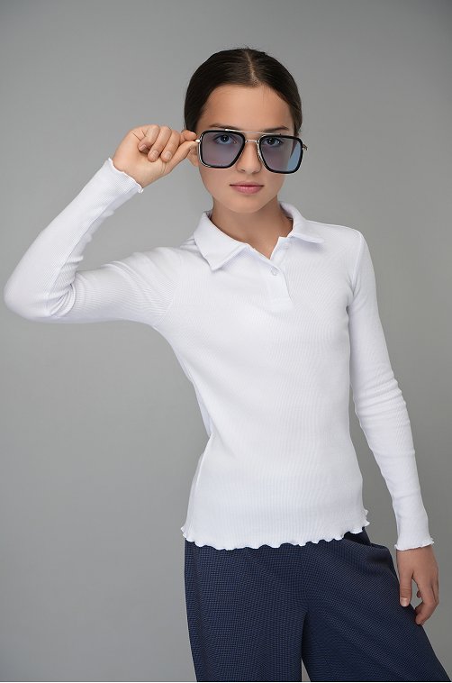 Блузка-поло в рубчик для девочки Happyfox