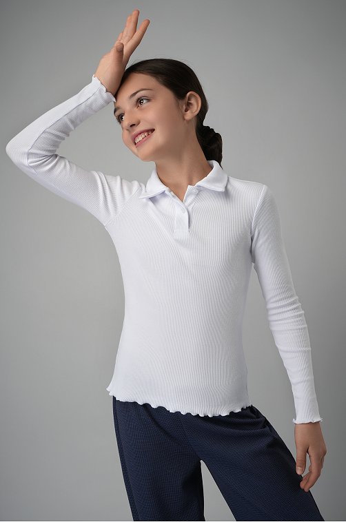 Блузка-поло в рубчик для девочки Happyfox