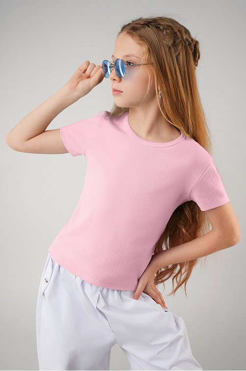 Футболка для девочки в рубчик из рибаны Happyfox