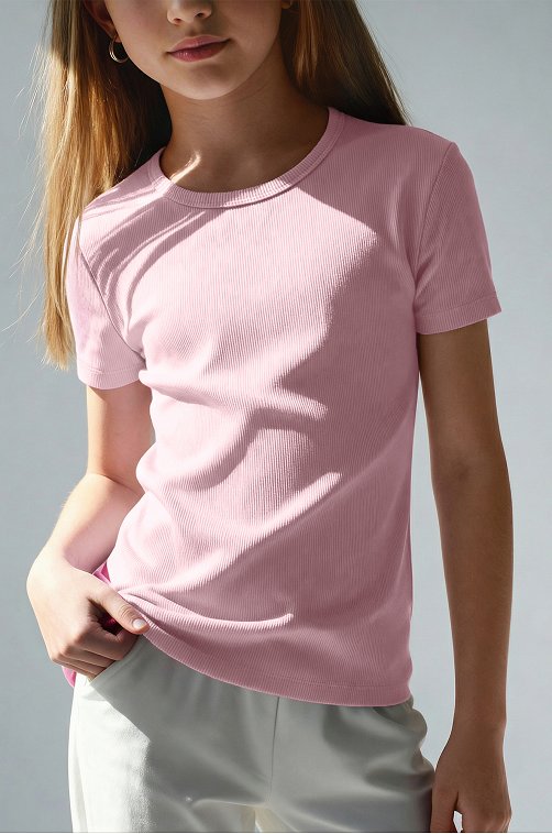 Футболка для девочки в рубчик из рибаны Happyfox