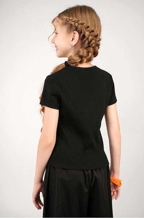 Футболка для девочки в рубчик из рибаны Happyfox