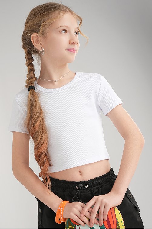 Укороченная футболка в рубчик для девочки Happyfox