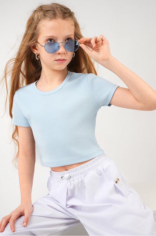 Укороченная футболка в рубчик для девочки Happyfox