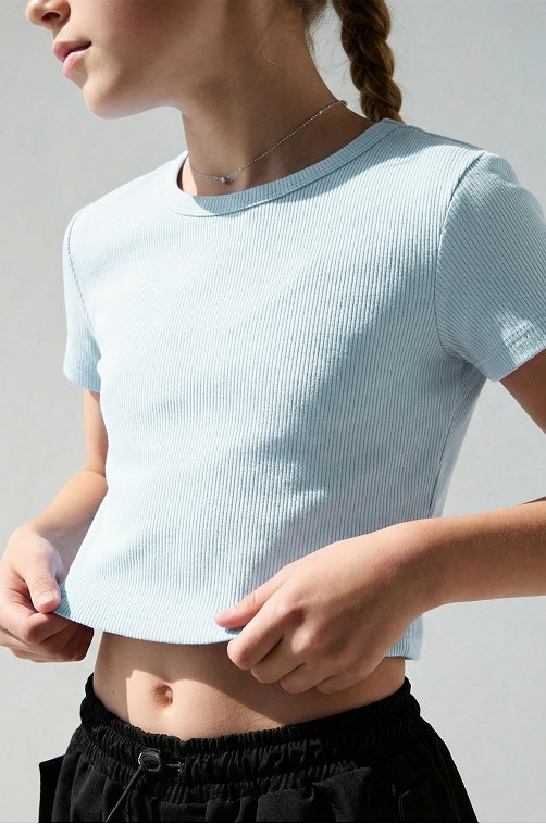 Укороченная футболка в рубчик для девочки Happyfox