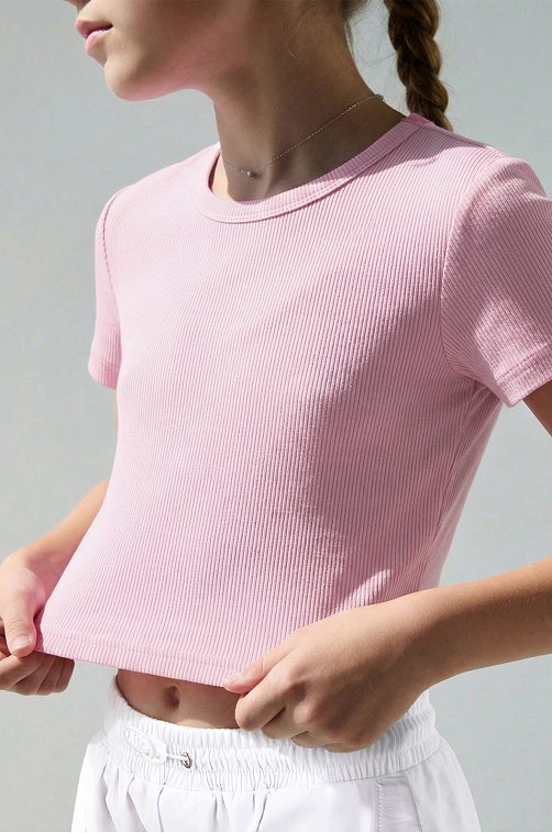 Укороченная футболка в рубчик для девочки Happyfox