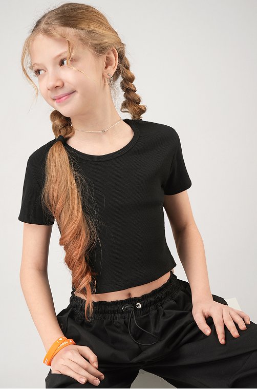 Укороченная футболка в рубчик для девочки Happyfox
