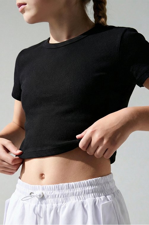 Укороченная футболка в рубчик для девочки Happyfox