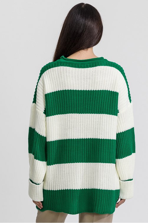 Женский удлиненный вязаный свитер оверсайз в полоску Happyfox