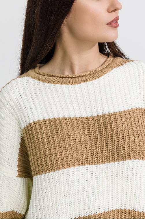 Женский удлиненный вязаный свитер оверсайз в полоску Happyfox