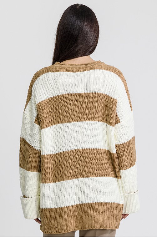 Женский удлиненный вязаный свитер оверсайз в полоску Happyfox