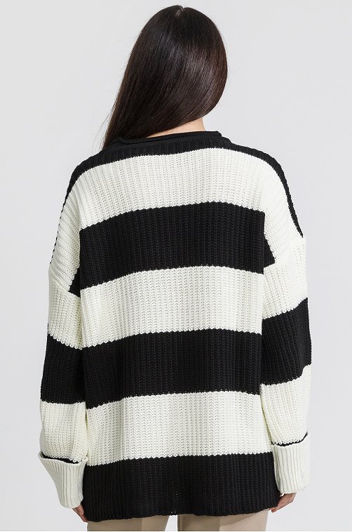 Женский удлиненный вязаный свитер оверсайз в полоску Happyfox