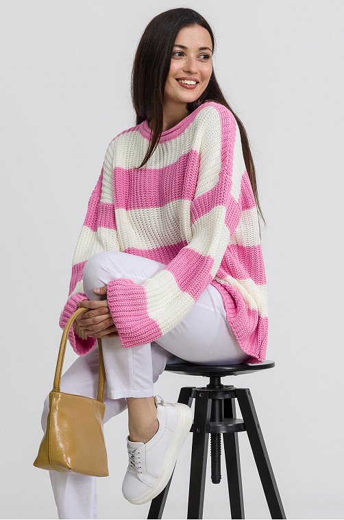 Женский вязаный свитер оверсайз в полоску Happyfox