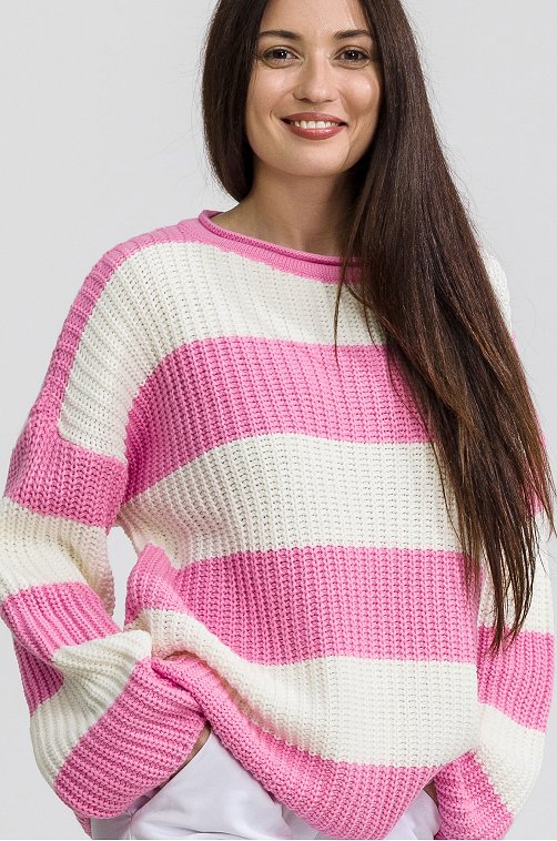 Женский вязаный свитер оверсайз в полоску Happyfox