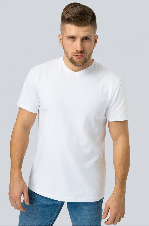 Мужская футболка из хлопка с лайкрой с V-вырезом Happy Fox