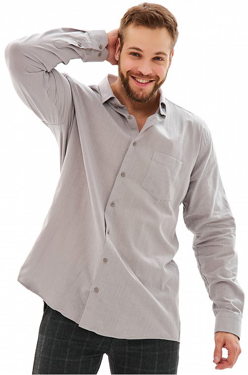 Мужская классическая льняная рубашка с длинным рукавом Happy Fox
