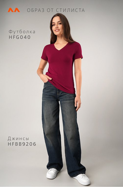 Женская футболка из вискозы с V-вырезом Happyfox