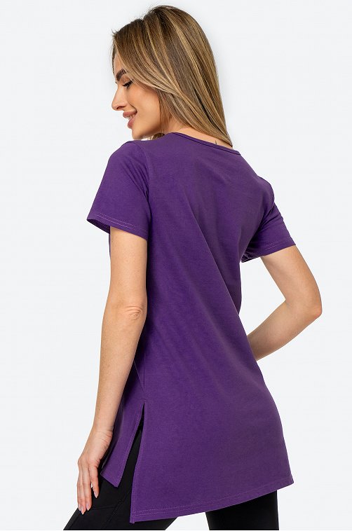 Удлиненная женская футболка с разрезами Happy Fox 6671003 фиолетовый купить  оптом в HappyWear.ru