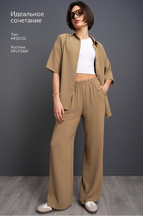 Женский летний костюм оверсайз из ткани-жатка Happyfox